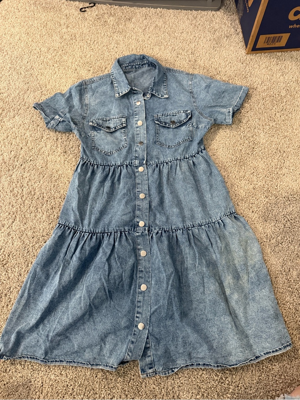 Othr Light Blue Denim Button-Front Tiered Midi Dress